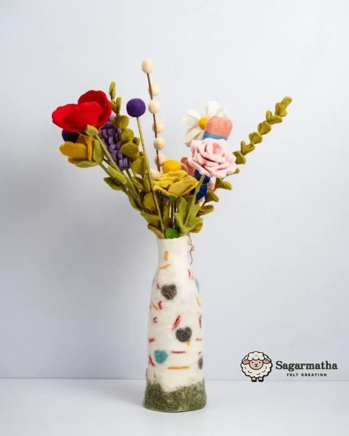 Handmade Felt flower Bouquet & Vase Set